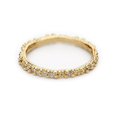 Scattered Diamond Wedding Band in 14ct yellow gold from Ruth Tomlinson, handmade in London