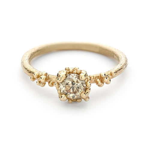 Solitaire champagne diamond engagement ring by Ruth Tomlinson, handmade in London
