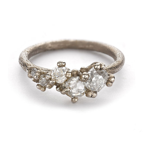 Antique Diamond Tapering Cluster Ring in 18ct white gold from Ruth Tomlinson, handmade in London