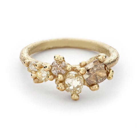 Champagne diamond alternative engagement ring from Ruth Tomlinson, handmade in London