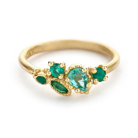 Mixed Cut Emerald Cluster Ring from Ruth Tomlinson, handmade in London