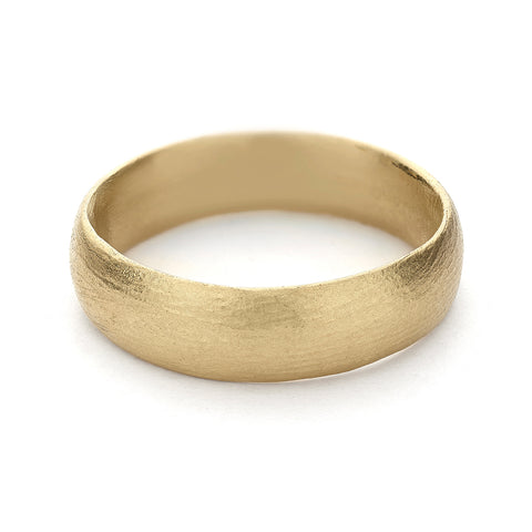 6mm textured yellow gold men's wedding band in 14ct yellow gold by Ruth Tomlinson, handmade in London