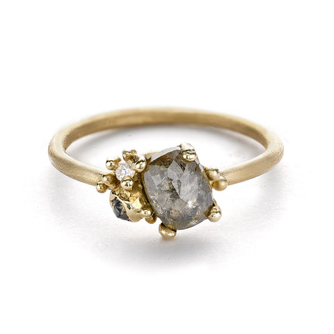 Grey diamond contrast cluster ring by Ruth Tomlinson, handmade in London