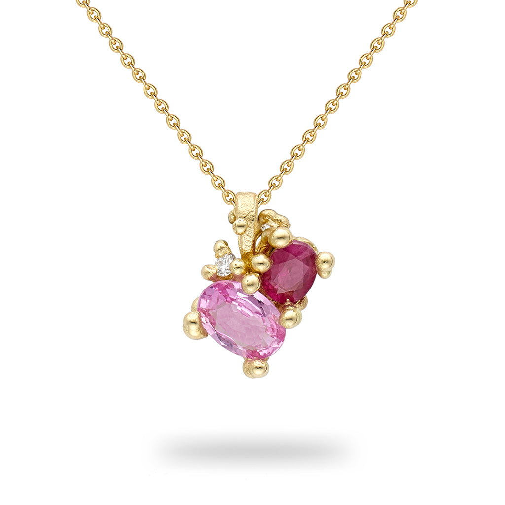 Ruby and Pink Sapphire Cluster Pendant from Ruth Tomlinson, handmade in London