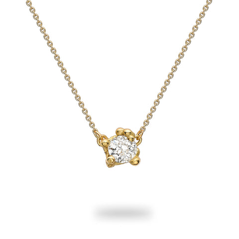 Solitaire diamond pendant in yellow gold by Ruth Tomlinson, handmade in London