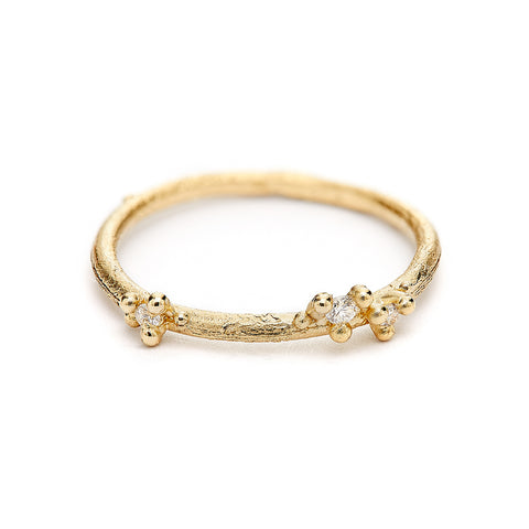 Small Asymmetrical Diamond Encrusted Wedding Band in 14ct yellow gold from Ruth Tomlinson, handmade in London