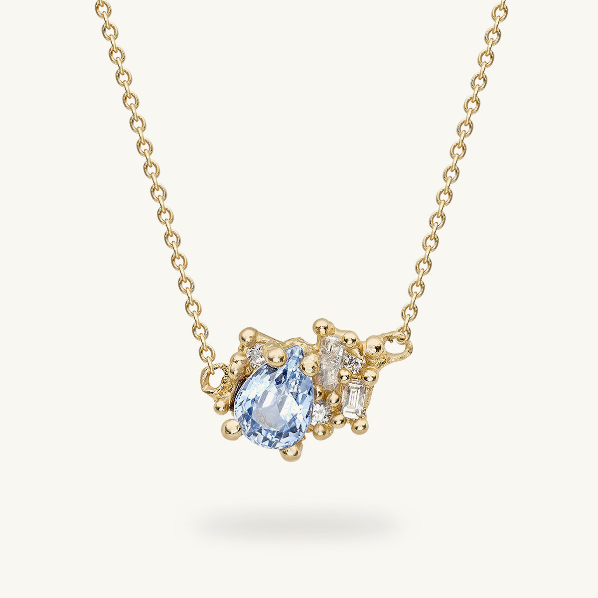 Unique Blue Sapphire and Diamond Cluster Necklace, Handmade in London with Recycled Gold and Responsibly Sourced Gemstones