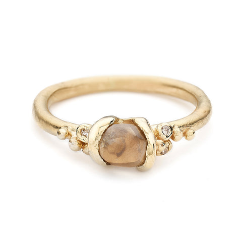 Unique raw champagne diamond engagement ring by Ruth Tomlinson, handmade in London