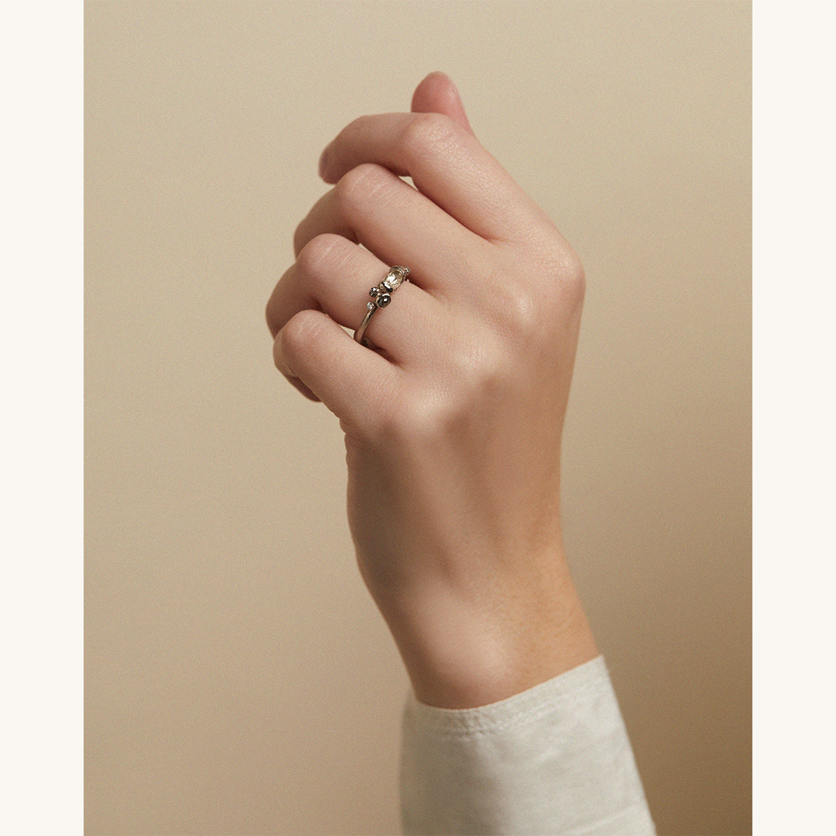 Raw Diamond Ring with Grey Diamonds