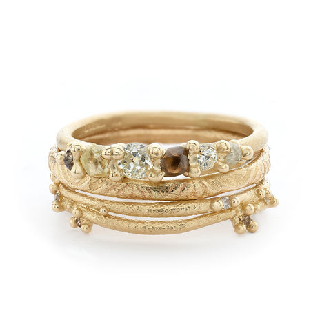 Unique and Subtle Engagement Ring and Wedding Band Stack by Ruth Tomlinson, handmade in London