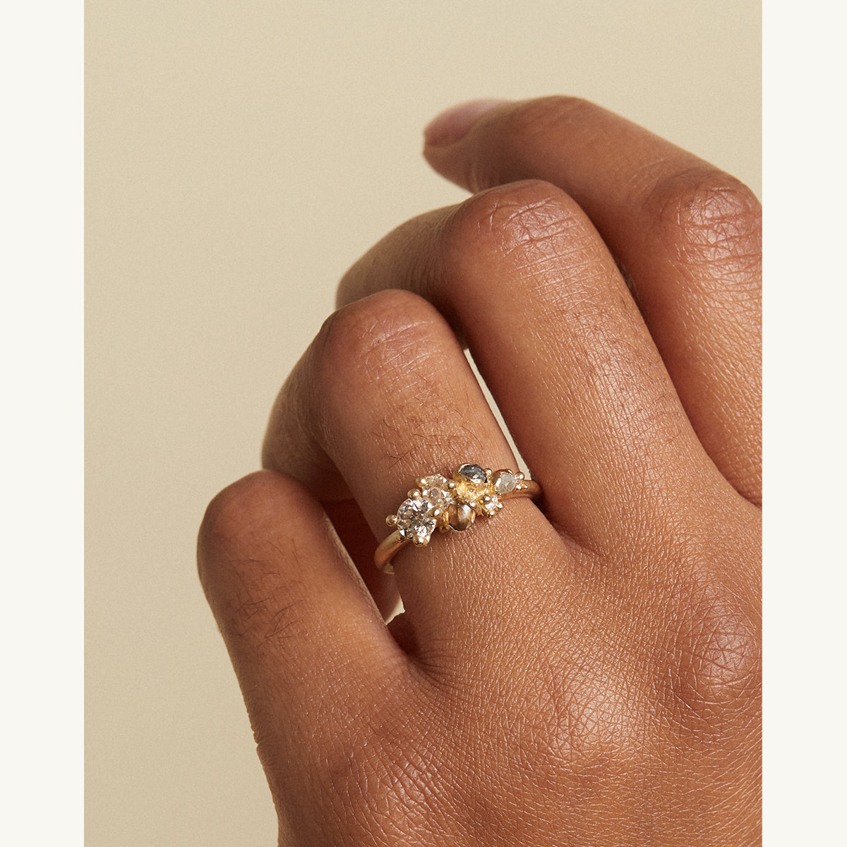 Antique and Raw Diamond Tumbling Cluster Ring