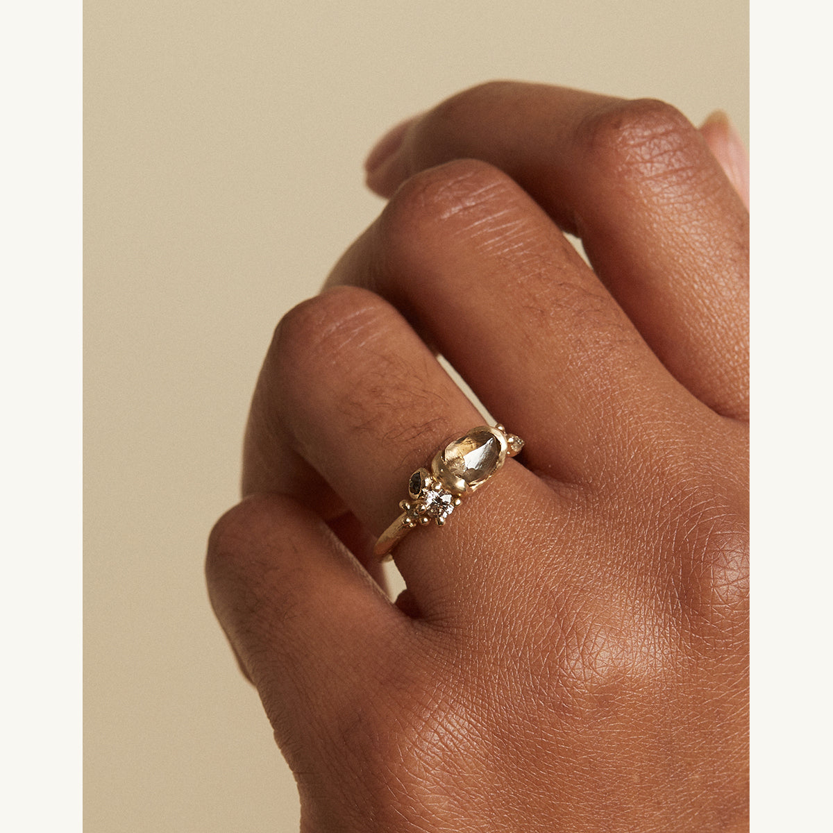 Raw Diamond Cluster Ring with Champagne Diamonds