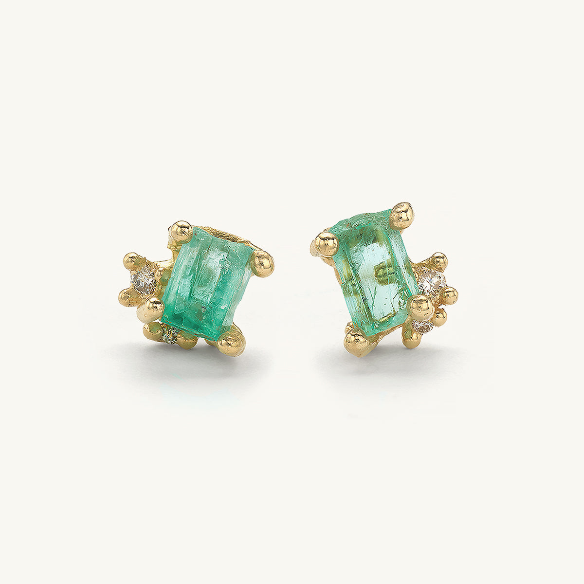 Raw Emerald and Diamond Encrusted Studs