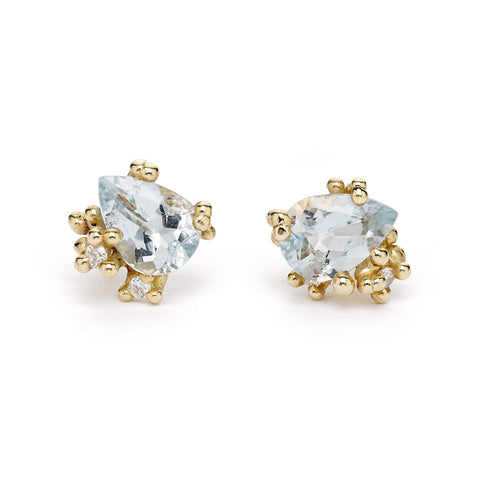 Aquamarine and diamond stud earrings from Ruth Tomlinson, handmade in London