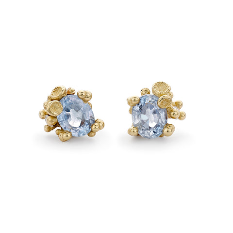 Pale Blue Sapphire and Diamond Studs from Ruth Tomlinson, handcrafted in London