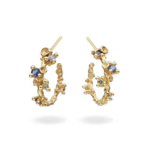 Sapphire Encrusted Gold Hoops from Ruth Tomlinson, handmade in London