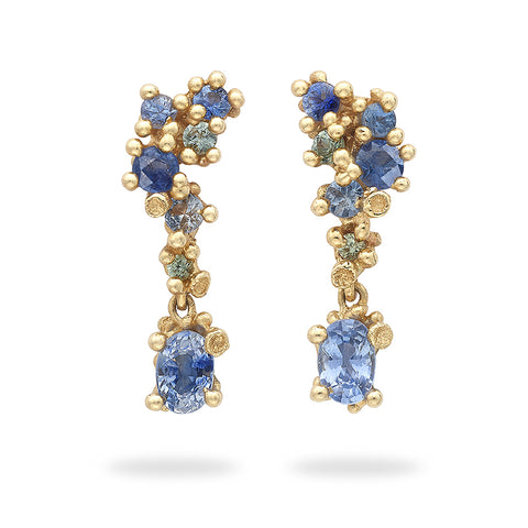 Asymmetric Sapphire Encrusted Drop Earrings from Ruth Tomlinson, handmade in London