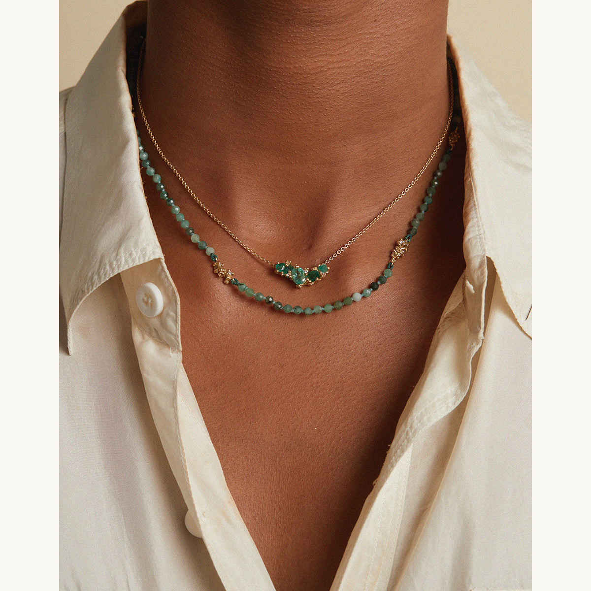 Emerald Cluster Bar Necklace