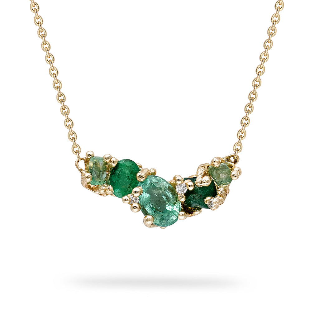 Emerald Cluster Bar Necklace