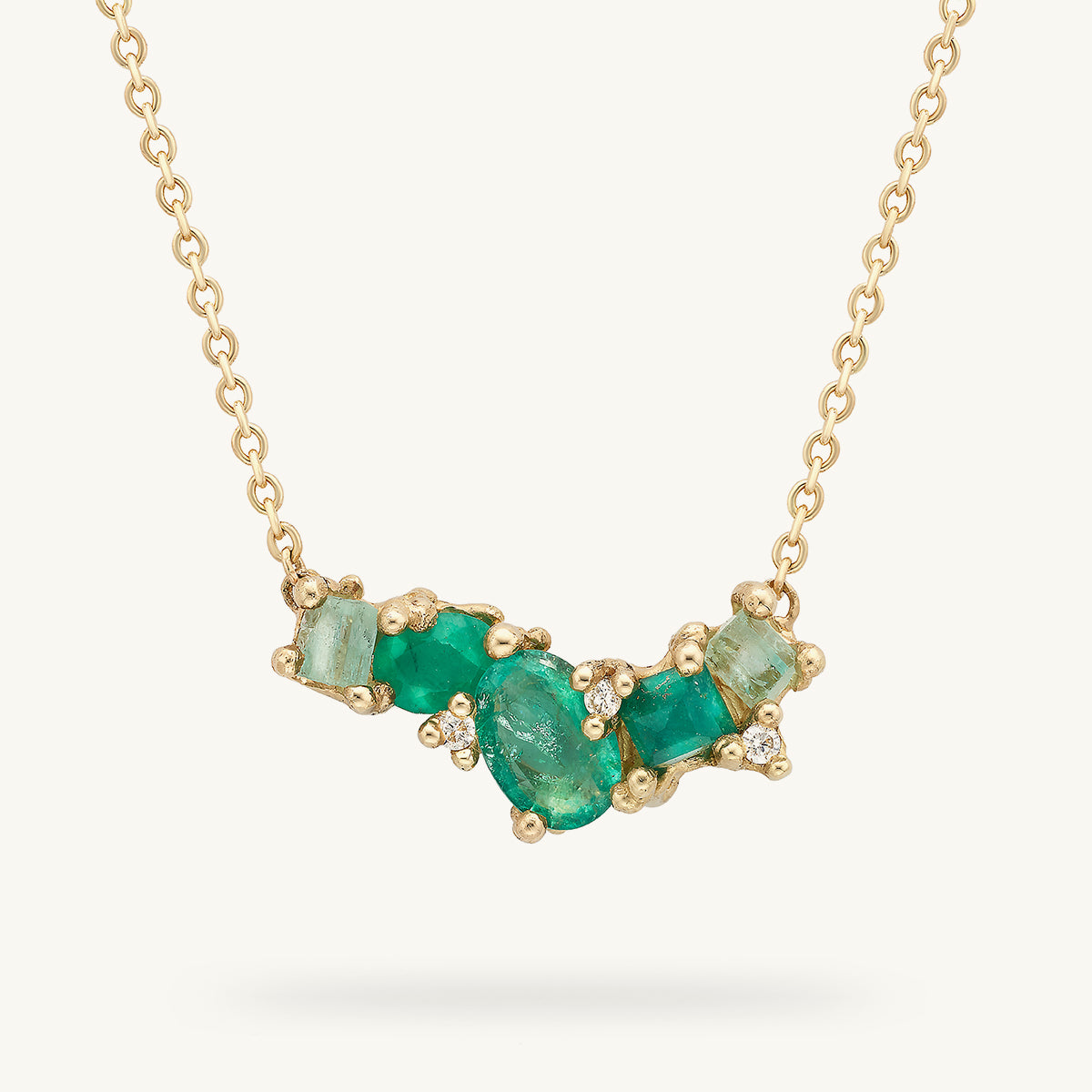 Emerald Cluster Bar Necklace