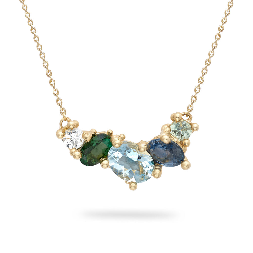 Mixed gemstone cluster bar necklace from Ruth Tomlinson, handmade in London