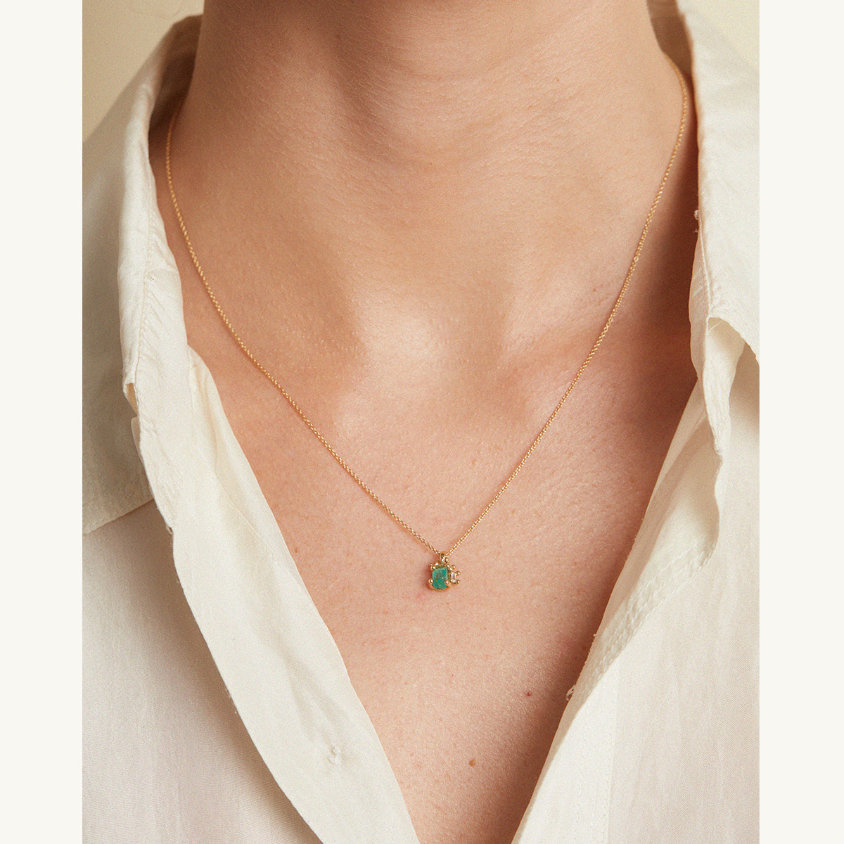 Raw Emerald and Diamond Encrusted Necklace