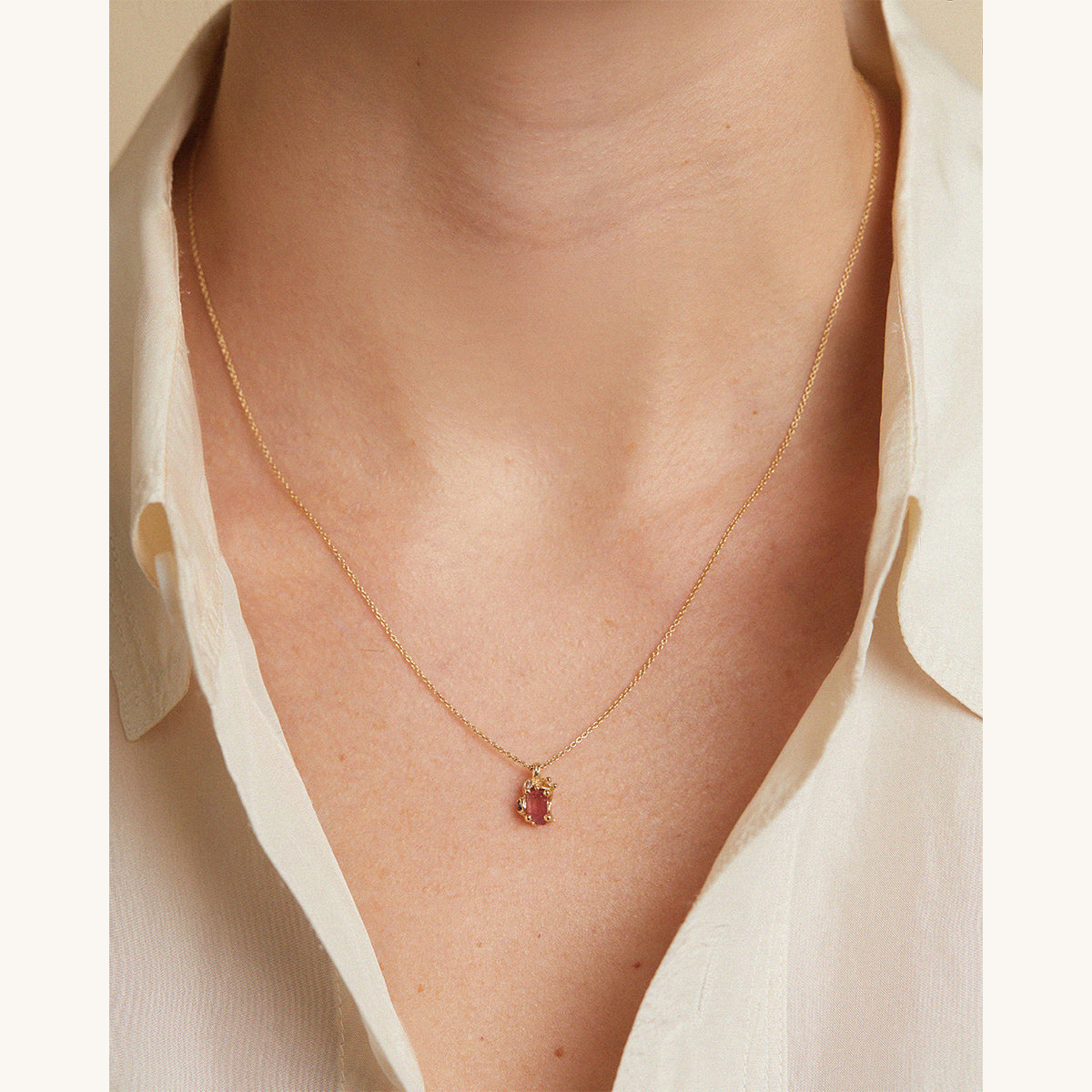 Raw Pink Tourmaline and Diamond Pendant