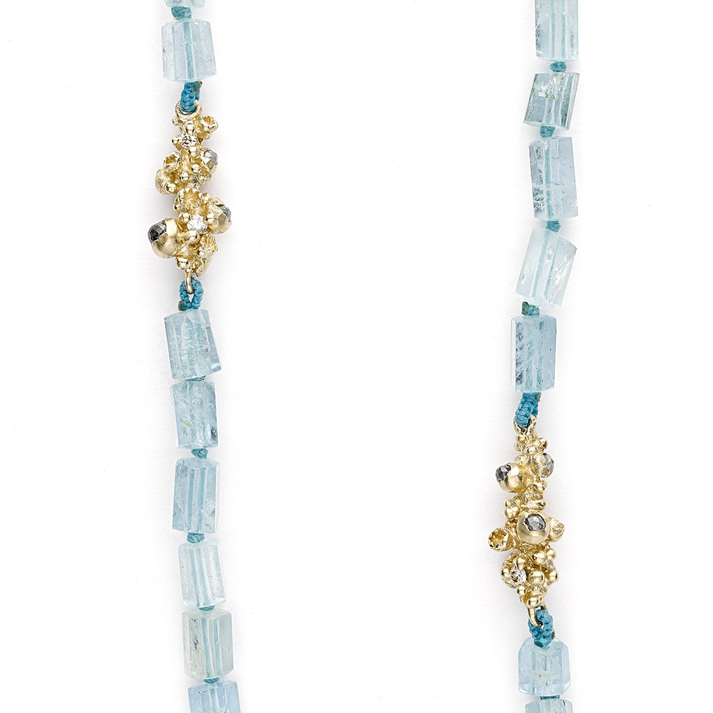 Aquamarine Strand with Diamond Encrusted Clusters by Ruth Tomlinson, handmade in London
