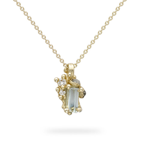 Raw Aquamarine and Diamond Encrusted Pendant by Ruth Tomlinson, handcrafted in London