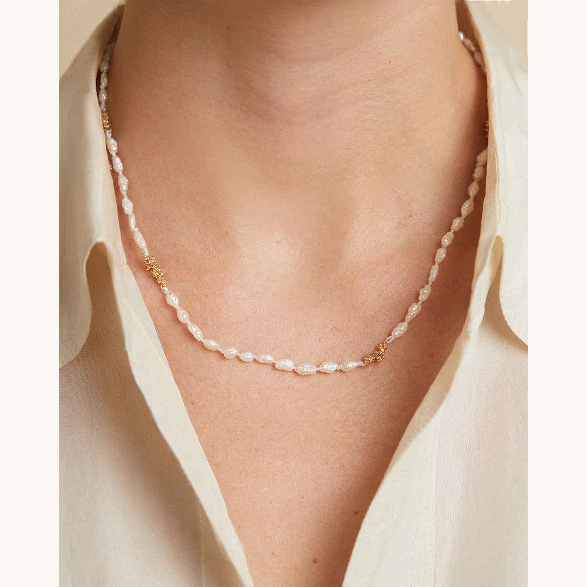 Pearl Strand with White Diamond Clusters