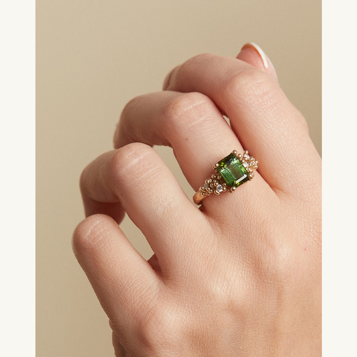 Green Tourmaline and Diamond Encrusted Ring