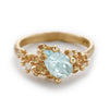 Asymmetric aquamarine ring with diamonds and barnacles, from Ruth Tomlinson