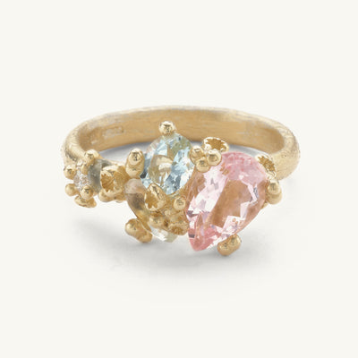 Morganite and Green Amethyst Asymmetric Ring