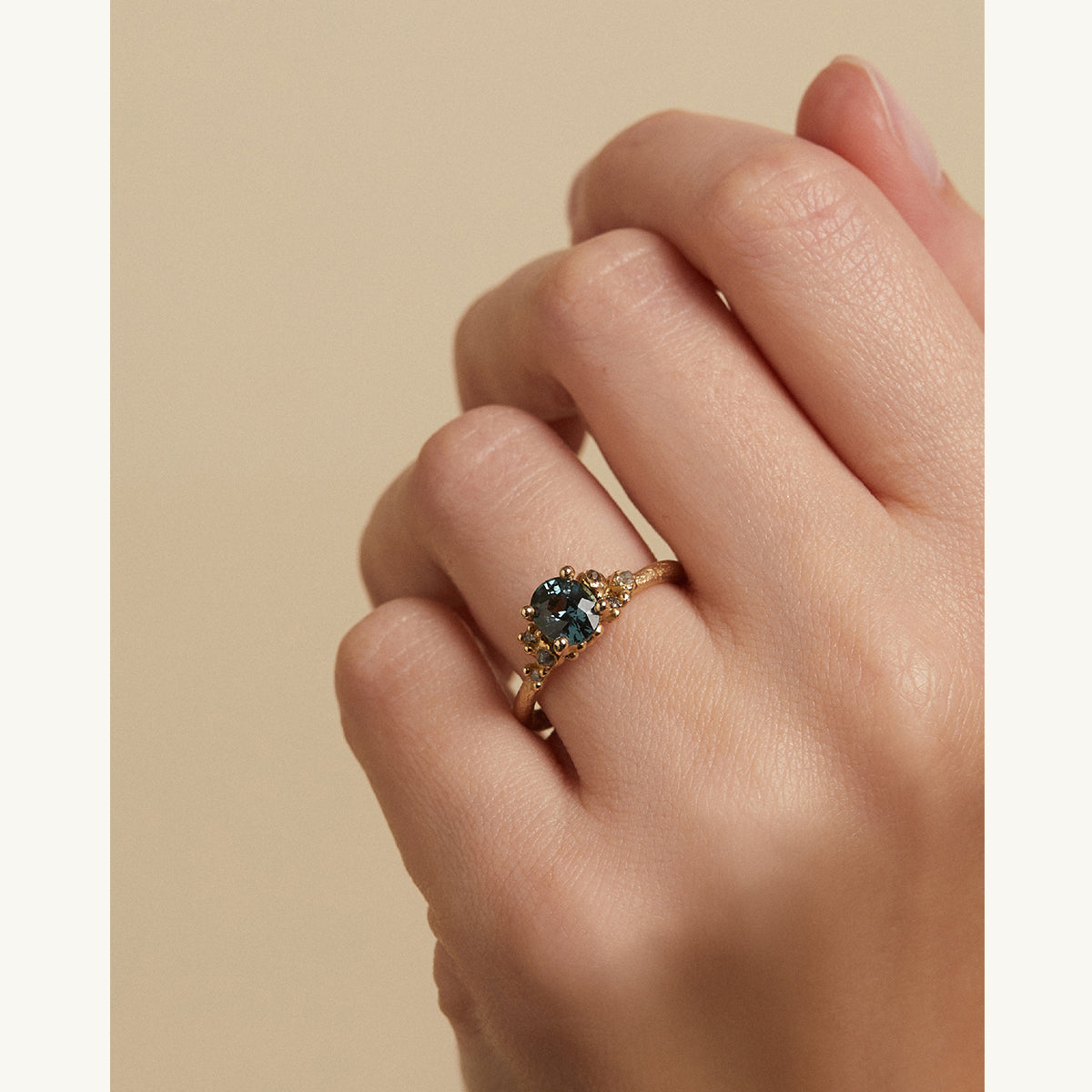 Sapphire and Diamond Encrusted Solitaire Ring