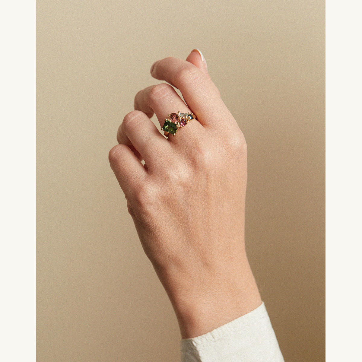 Mixed Tourmaline Asymmetric Ring