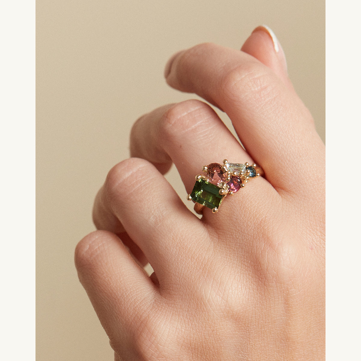 Mixed Tourmaline Asymmetric Ring