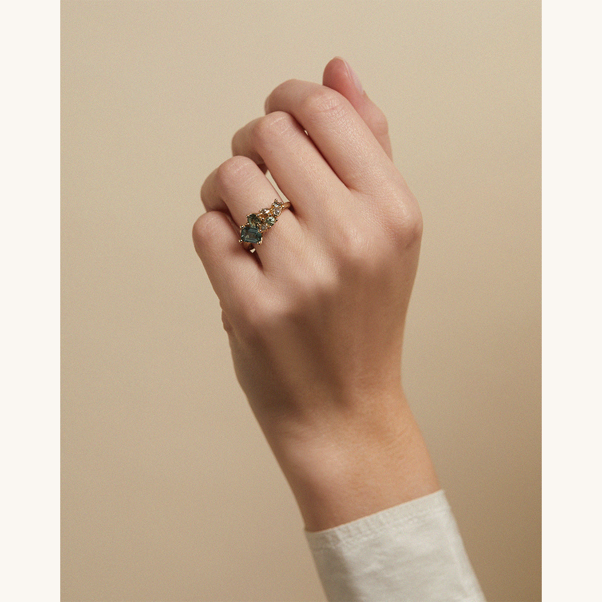 Tapering Sapphire and Rose Cut Diamond Cluster Ring