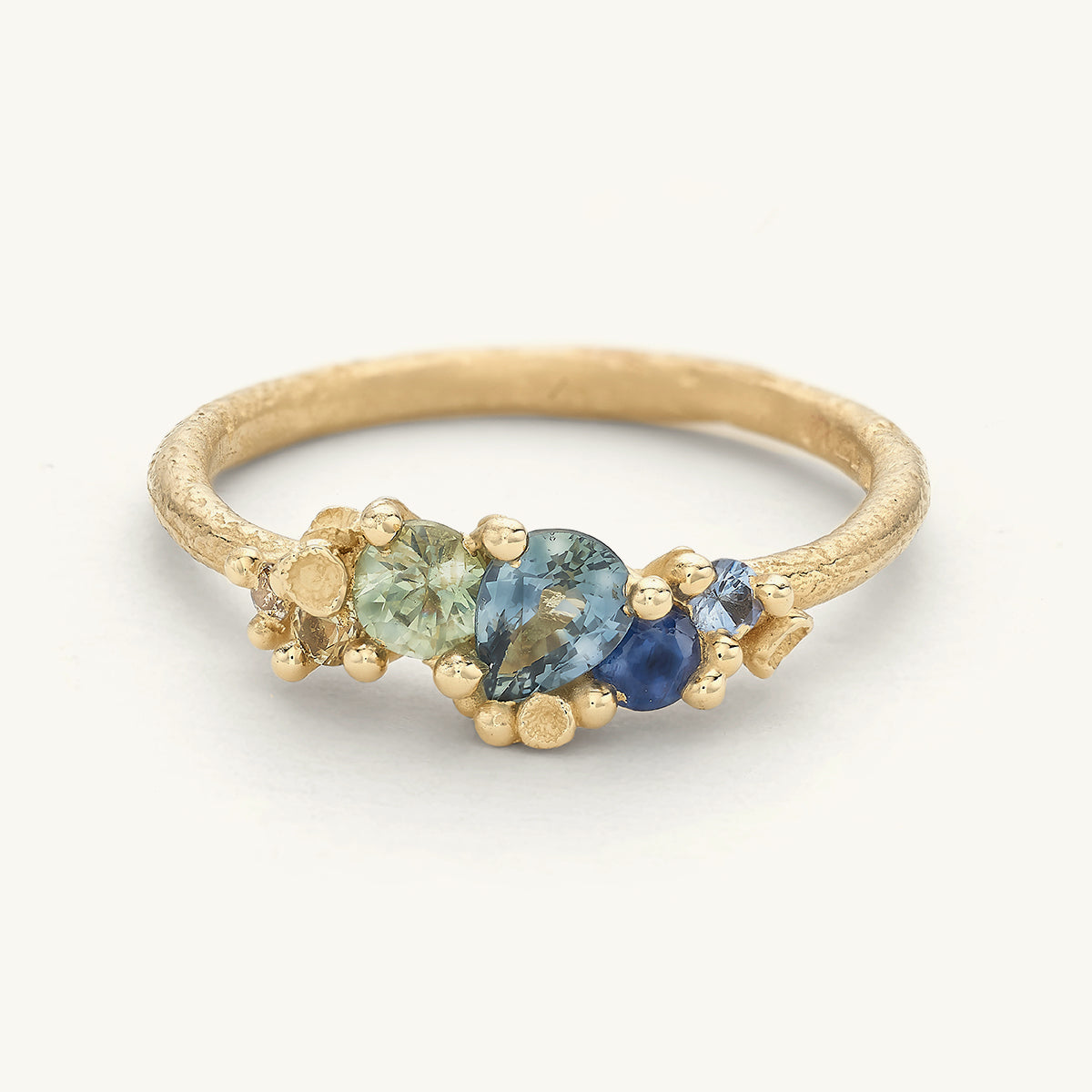 Mixed Sapphire Asymmetric Ring with Barnacles