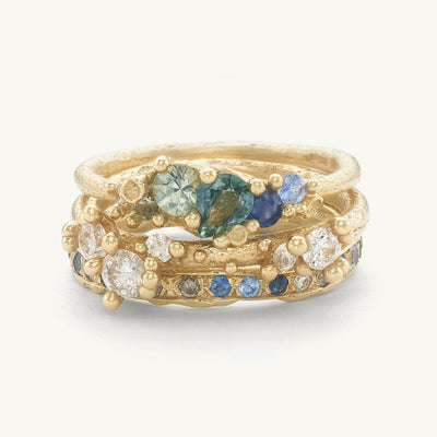 Mixed Sapphire and Diamond Encrusted Ring Stack