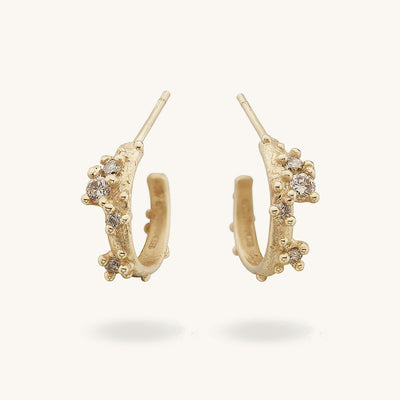 Champagne and White Diamond Encrusted Hoops