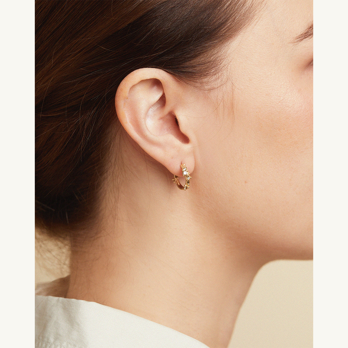 Champagne and White Diamond Encrusted Hoops