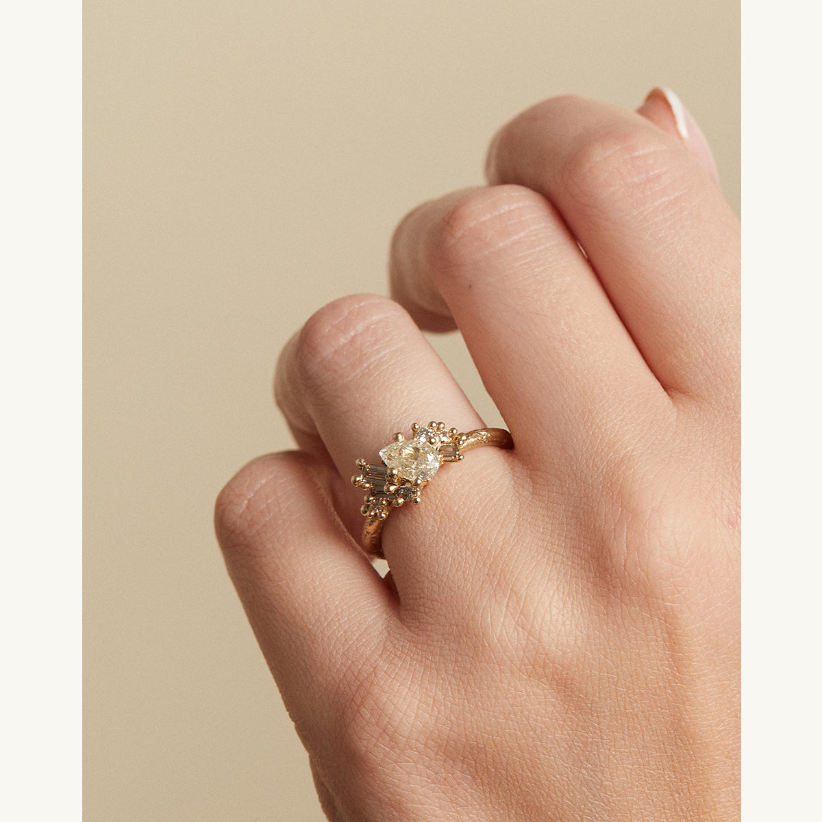 Pear Cut Sweeping Cluster Ring