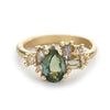 Green Pear Cut Sapphire Luminous Cluster Ring from Ruth Tomlinson, handcrafted in London