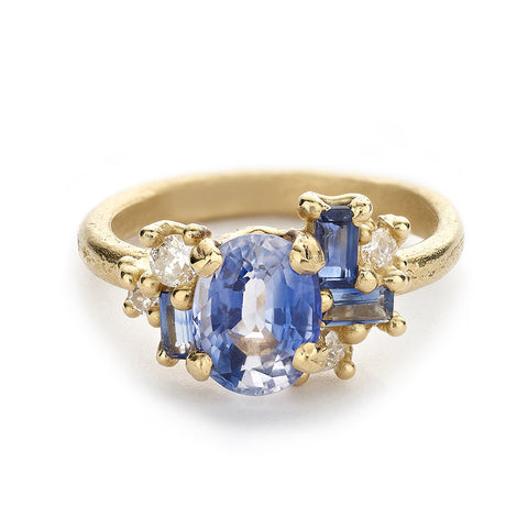 Blue Parti Sapphire and Diamond Luminous Cluster Ring by Ruth Tomlinson, handcrafted in London