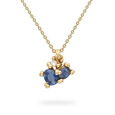 Sapphire and diamond cluster pendant from Ruth Tomlinson, handmade in London