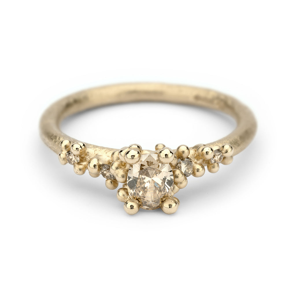 Champagne diamond encrusted solitaire engagement ring from Ruth Tomlinson