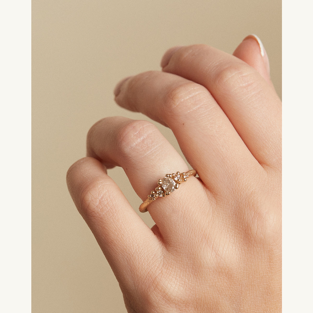 Solitaire Champagne Diamond Encrusted Ring