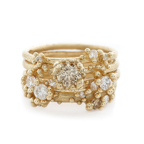 Diamond Encrusted Engagement and Wedding Band Ring Stack by Ruth Tomlinson, handmade in London