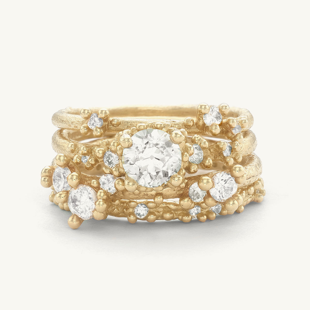 Encrusted Antique Diamond Ring Stack
