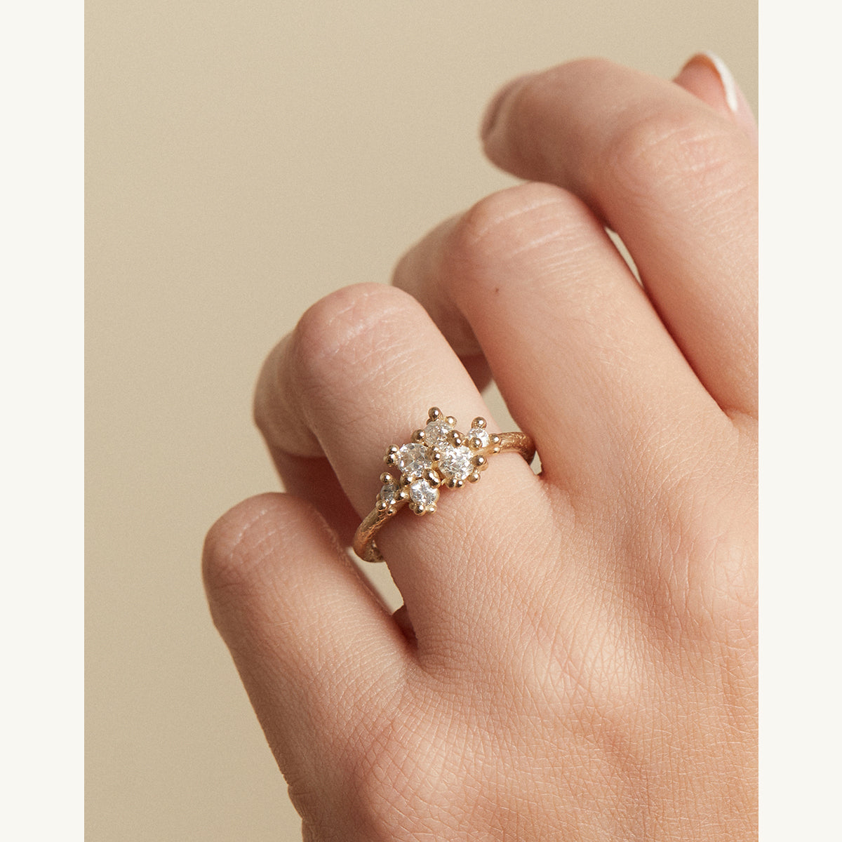 Antique Diamond Asymmetric Cluster Ring